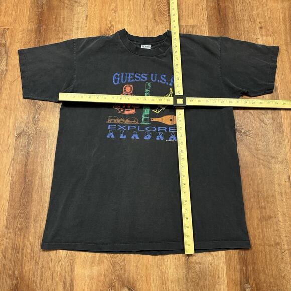 Vintage Guess USA Shirt Mens XL 90s Explore Alaska Nature Georges Marciano Black - Picture 6 of 6